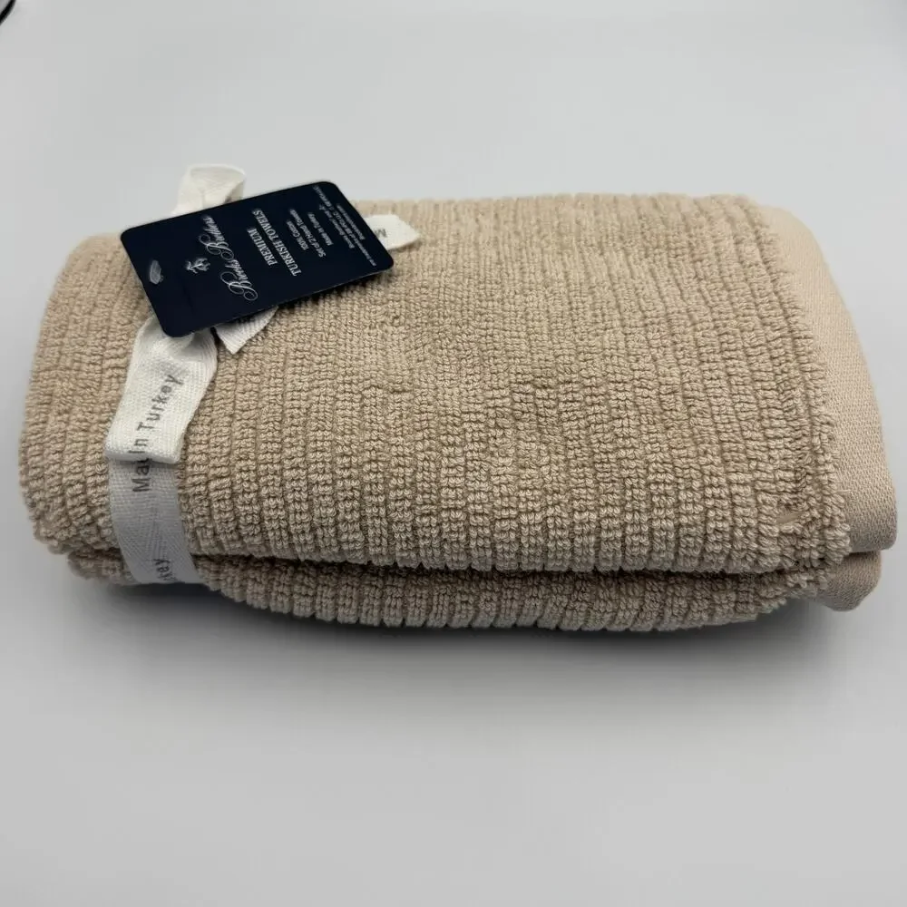 Brooks Brothers Premium Turkish Cotton Hand Towels Set of 2 Tan Beige NWT